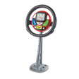 Casdon Sat Nav Steering Wheel toy on a grey stand with screen, controls and circular black wheel 