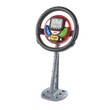 Casdon Sat Nav Steering Wheel toy on a grey stand with screen, controls and circular black wheel 