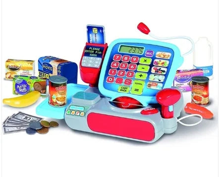 Casdon toy till with accessories including scanner, card reader and food cans – Ireland