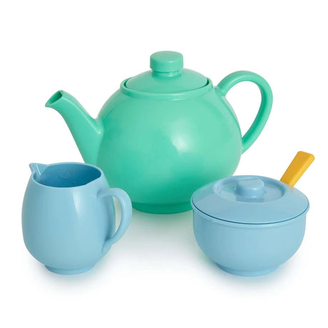 Close-up of Casdon toy teapot, milk jug and sugar bowl – Ireland