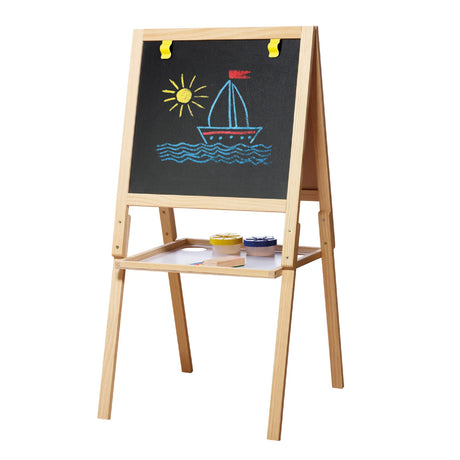 Casdon Wooden Easel with chalkboard side displayed and tray holding accessories – Ireland