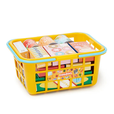 Casdon yellow shopping basket filled with colourful cans and cartons – Ireland