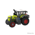 Front left three quarter view of the BRIXIES Plus CLAAS AXION 9450 showing the front weight, headlights, green bonnet, cab and large rear wheel
