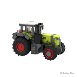 Front right view of the BRIXIES Plus CLAAS AXION 9450 showing the bonnet, front weight, cab steps and red rimmed agricultural wheels