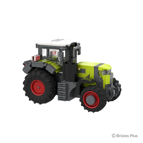 Front right view of the BRIXIES Plus CLAAS AXION 9450 showing the bonnet, front weight, cab steps and red rimmed agricultural wheels