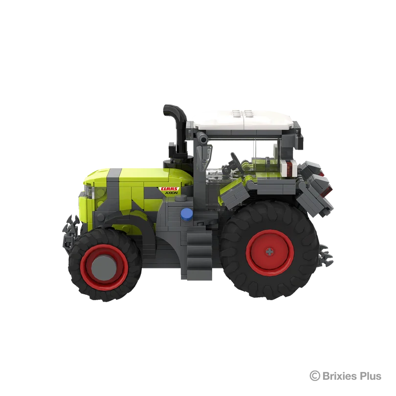 BRIXIES Plus CLAAS AXION 9450 in left side profile with the green bonnet, black cab, front weight and red wheel rims visible