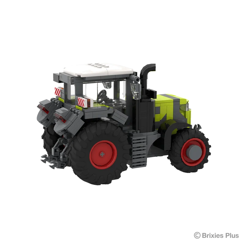 Rear left view of the CLAAS AXION 9450 BRIXIES model showing the rear linkage, cab, mudguards and large rear tyre