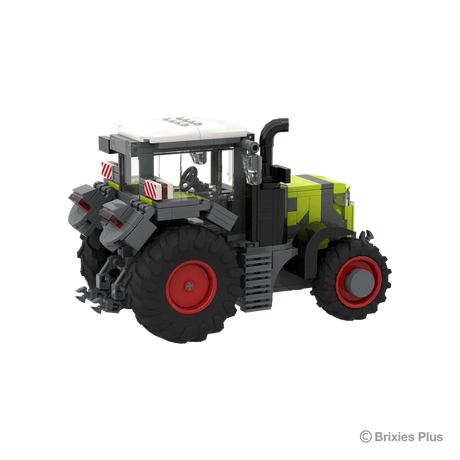 Rear left view of the CLAAS AXION 9450 BRIXIES model showing the rear linkage, cab, mudguards and large rear tyre