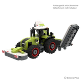 BRIXIES Plus CLAAS AXION 960 tractor shown with front and rear implements attached for display, with the image noting that the attachments are not included