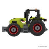 Side profile of the BRIXIES Plus CLAAS AXION 960 with the green bonnet, enclosed cab, red wheel rims and front weight visible
