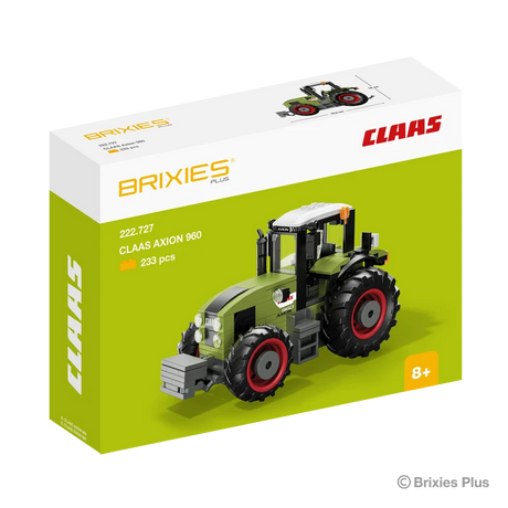 BRIXIES Plus CLAAS AXION 960 building set shown in its green and white CLAAS branded box with the tractor pictured on the front