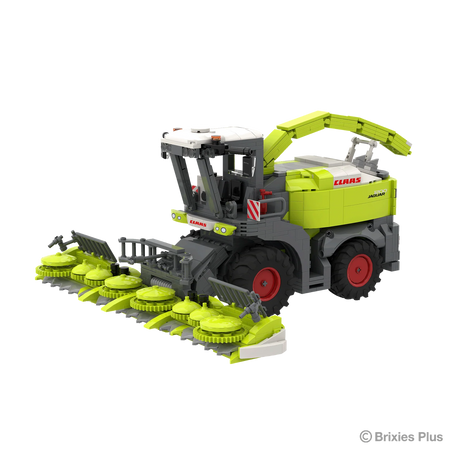 BRIXIES Plus CLAAS JAGUAR 1200 viewed from the front side with the detailed maize header, grey intake frame, cab and CLAAS bodywork clearly visible
