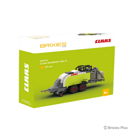 BRIXIES Plus CLAAS QUADRANT 5300 FC building set shown in its green CLAAS branded box with 451 pieces stated on the packaging
