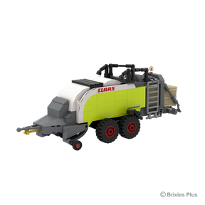 Front right view of the BRIXIES Plus CLAAS QUADRANT 5300 FC showing the drawbar, grey front housing, tandem wheels and ladder detail