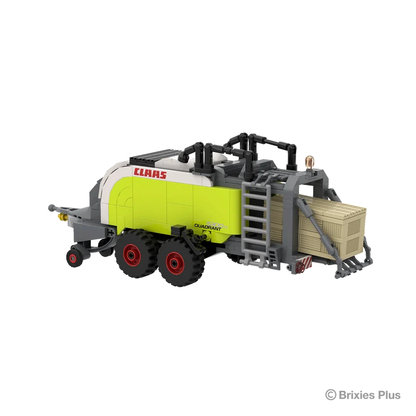 Rear right view of the BRIXIES Plus CLAAS QUADRANT 5300 FC showing the bale chamber, ladder, rear frame and twin axle running gear