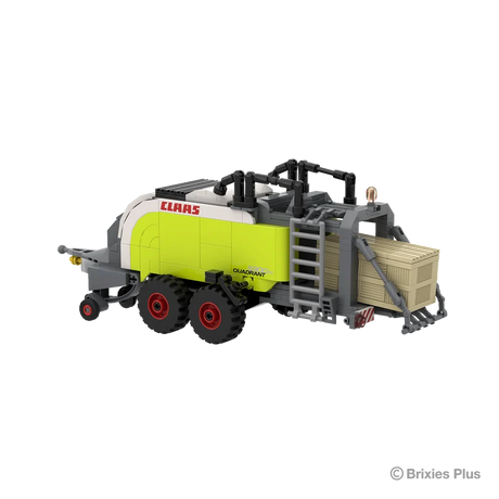Rear right view of the BRIXIES Plus CLAAS QUADRANT 5300 FC showing the bale chamber, ladder, rear frame and twin axle running gear