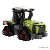 BRIXIES Plus CLAAS XERION 12.650 TERRA TRAC viewed from the front side with the green bonnet, dark front grille, cab and detailed track assemblies visible