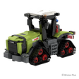 Front angled view of the BRIXIES Plus CLAAS XERION 12.650 TERRA TRAC showing the wide bonnet, front weight block, cab and four TERRA TRAC track units