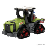 Front angled view of the BRIXIES Plus CLAAS XERION 12.650 TERRA TRAC showing the wide bonnet, front weight block, cab and four TERRA TRAC track units