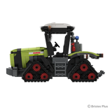 BRIXIES Plus CLAAS XERION 12.650 TERRA TRAC in side profile showing the green tractor body, enclosed cab and four black tracked units with red wheel centres