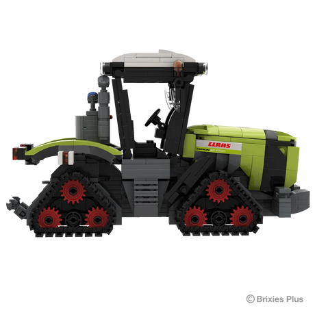 BRIXIES Plus CLAAS XERION 12.650 TERRA TRAC in full side profile with CLAAS branding, enclosed cab, green bonnet and four tracked running units