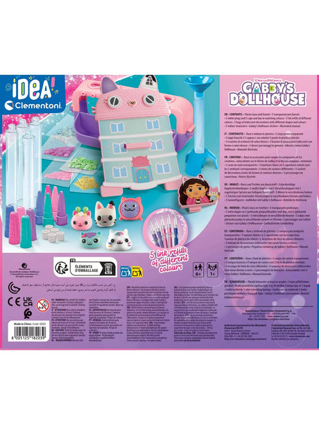 Back of Clementoni Gabby’s Dollhouse Pen Creator Studio packaging with full kit contents and details in Ireland