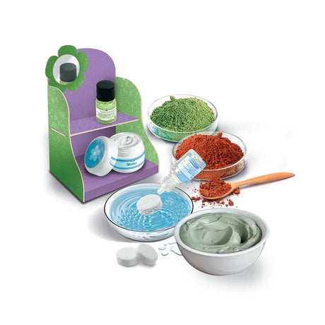 Ingredients and mixing bowls from Clementoni Idea Beauty Masks Science Kit displayed for use in Ireland