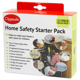 Clippasafe Home Safety Starter Pack retail box angled view showing product branding, safety kit contents illustrations and 22 piece set information