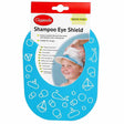 Clippasafe Shampoo Eye Shield retail packaging with blue eye shield and child wearing the shampoo visor during hair washing