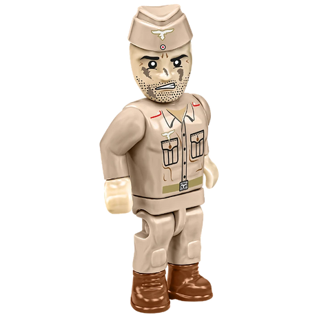 COBI 8.8 cm Flak 18 artilleryman figure in a tan uniform holding a shell