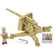 Tan COBI 8.8 cm Flak 18 model shown from the rear and side with artilleryman figure, shells, ammunition crate and nameplate