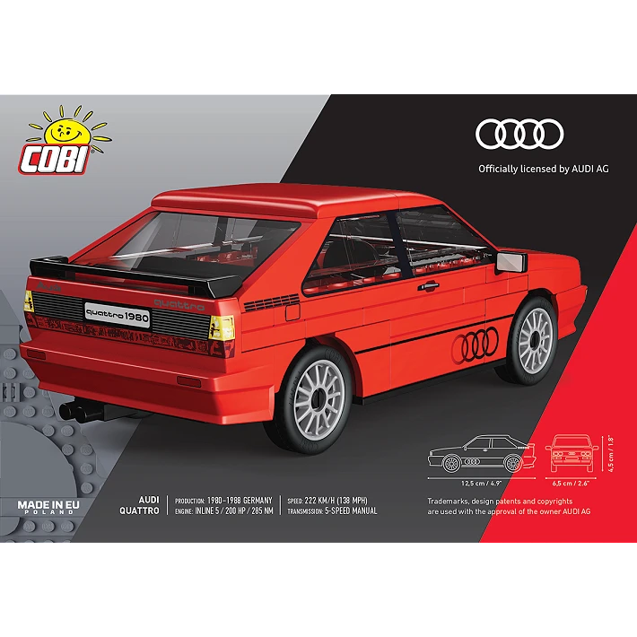 Back of the COBI Audi quattro 1980 building set box showing the red car model from the rear