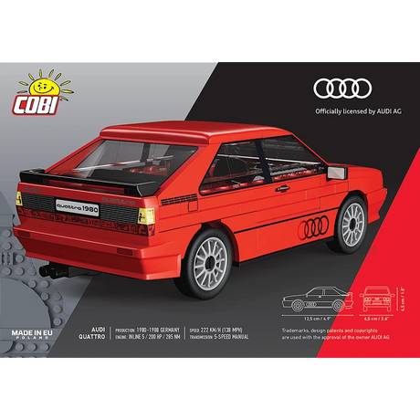 Back of the COBI Audi quattro 1980 building set box showing the red car model from the rear