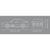 COBI Audi quattro 1980 model dimensions showing 12.5 cm length, 6.5 cm width and 4.5 cm height