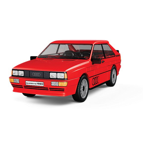 Red COBI Audi quattro 1980 building block model shown from the front and side