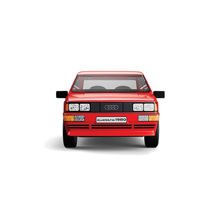 Front view of the red COBI Audi quattro 1980 building block model