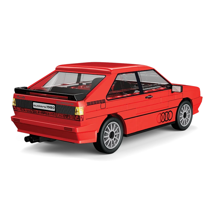 Red COBI Audi quattro 1980 building block model shown from the rear and side