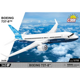 Front panel artwork for the COBI Boeing 737-8 340 piece building set with aircraft above clouds