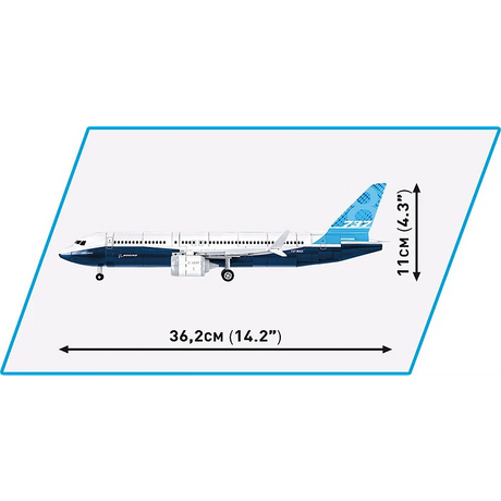 COBI Boeing 737-8 aircraft model dimensions showing 36.2 cm length and 11 cm height
