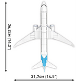 Top view of the COBI Boeing 737-8 aircraft model showing 36.2 cm length and 31.7 cm wingspan