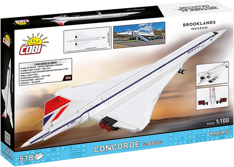 Back of the COBI Concorde G-BBDG box showing model images, dimensions and aircraft information