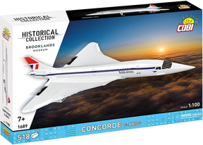 Front of the COBI Concorde G-BBDG box showing the aircraft flying above clouds