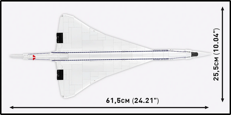 Top view of the COBI Concorde G-BBDG showing its 61.5 cm length and 25.5 cm wingspan