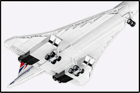 Underside of the COBI Concorde G-BBDG showing its wings, engines and landing gear
