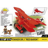 COBI Fokker Dr.1 Red Baron 221 piece building set back panel showing the triplane, pilot figure, dog figure and model dimensions