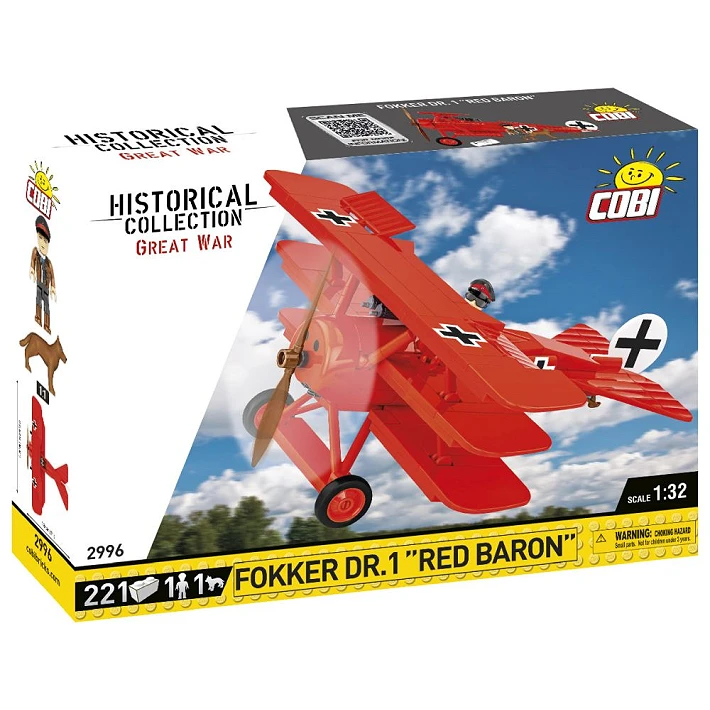 COBI Fokker Dr.1 Red Baron 221 piece building set box shown from the front and side