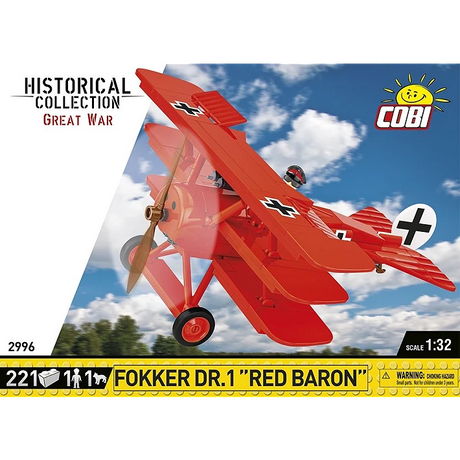 COBI Fokker Dr.1 Red Baron 221 piece building set front panel showing the red triplane model