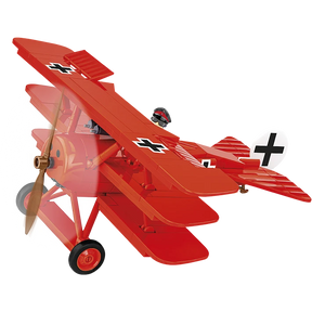 Red COBI Fokker Dr.1 Red Baron triplane model shown from the front and side