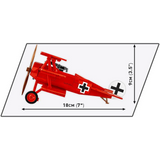 Side view of the COBI Fokker Dr.1 Red Baron model showing 18 cm length and 9 cm height