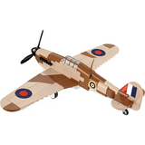 Brown and tan COBI Hawker Hurricane Mk. I aircraft model shown from the rear and side